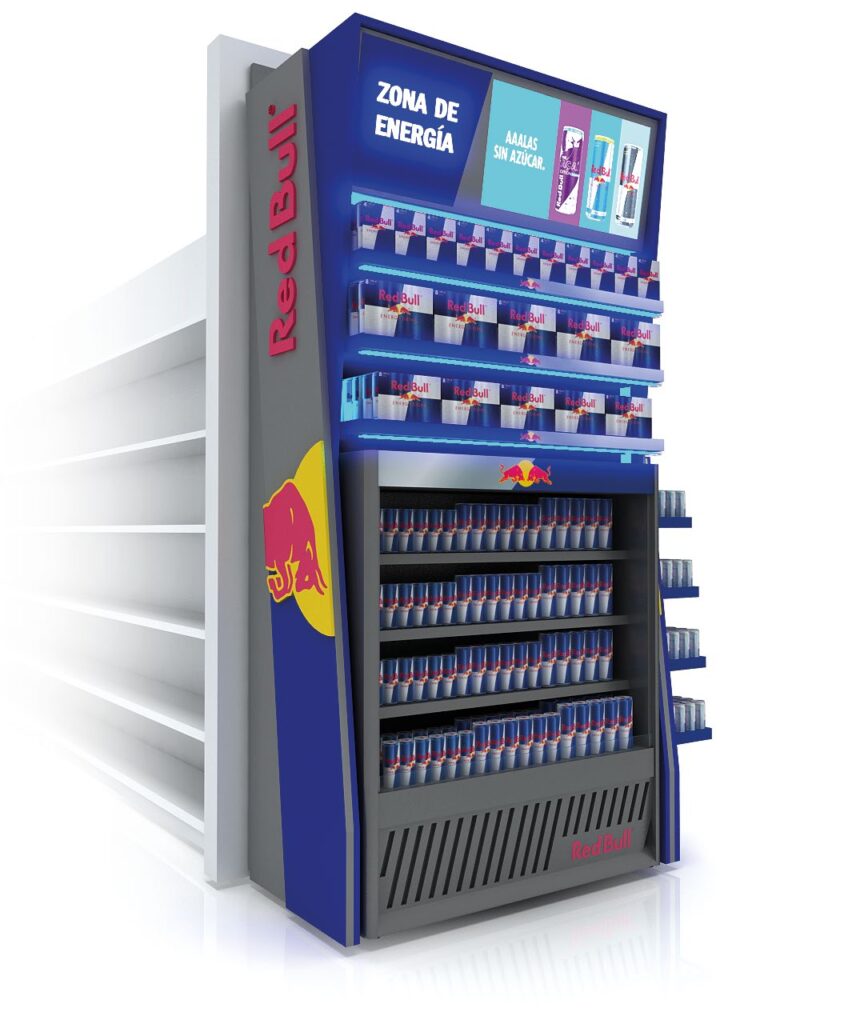 estanterías para supermercados ambientada en Red Bull